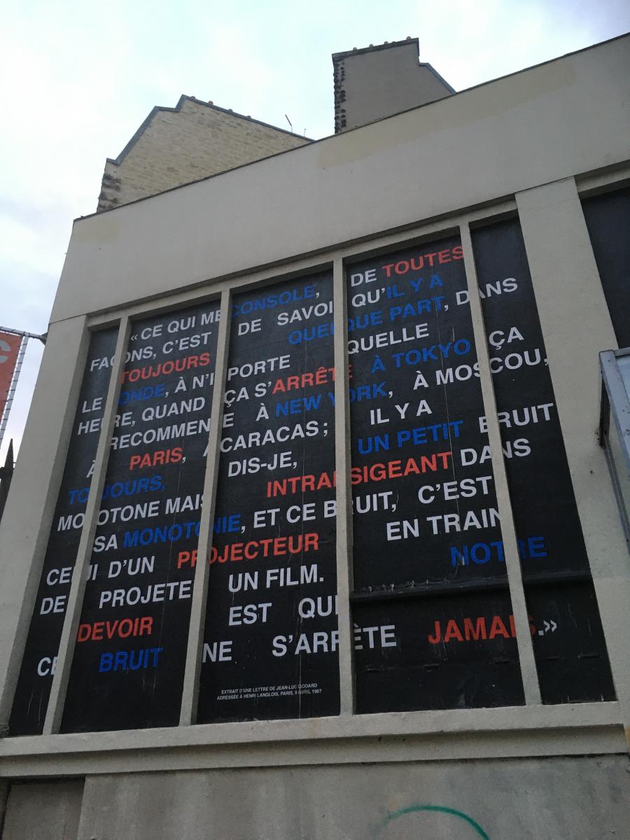 (9) La Clef, East facade, October 2020: quote by Jean-Luc Godard