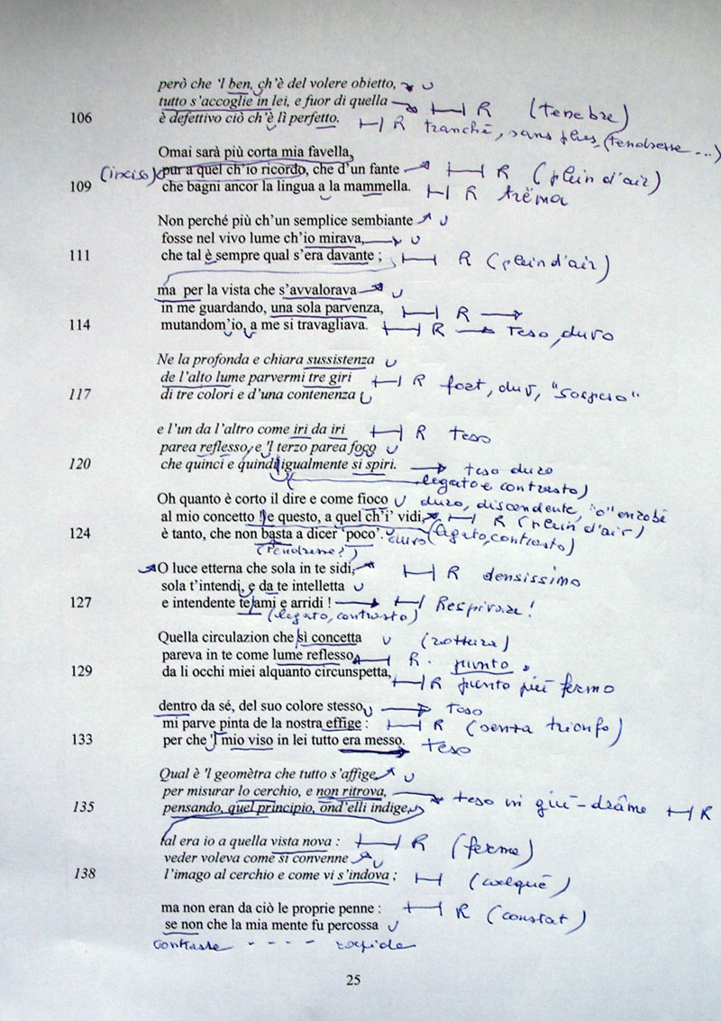 (10) Giorgio Passerone, annotated script of O somma luce (© Giorgio Passerone, by permission).